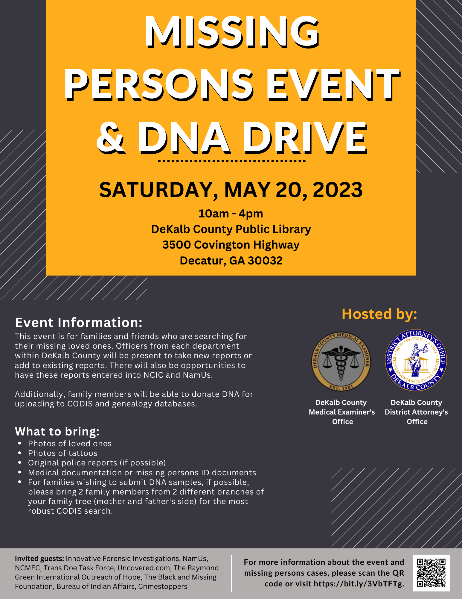 DeKalb Missing Persons Event and DNA Drive Flyer